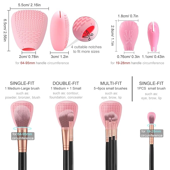 Silicone Travel Make-up Brush Holder with Cleaner Mat Pad, Organizer Case Covers for Foundation Eye Lip Brushes Storage Cleaning, Gift for Women Girl-friend Mother Wife, 5-Pcs Large + 7 Small, Blue