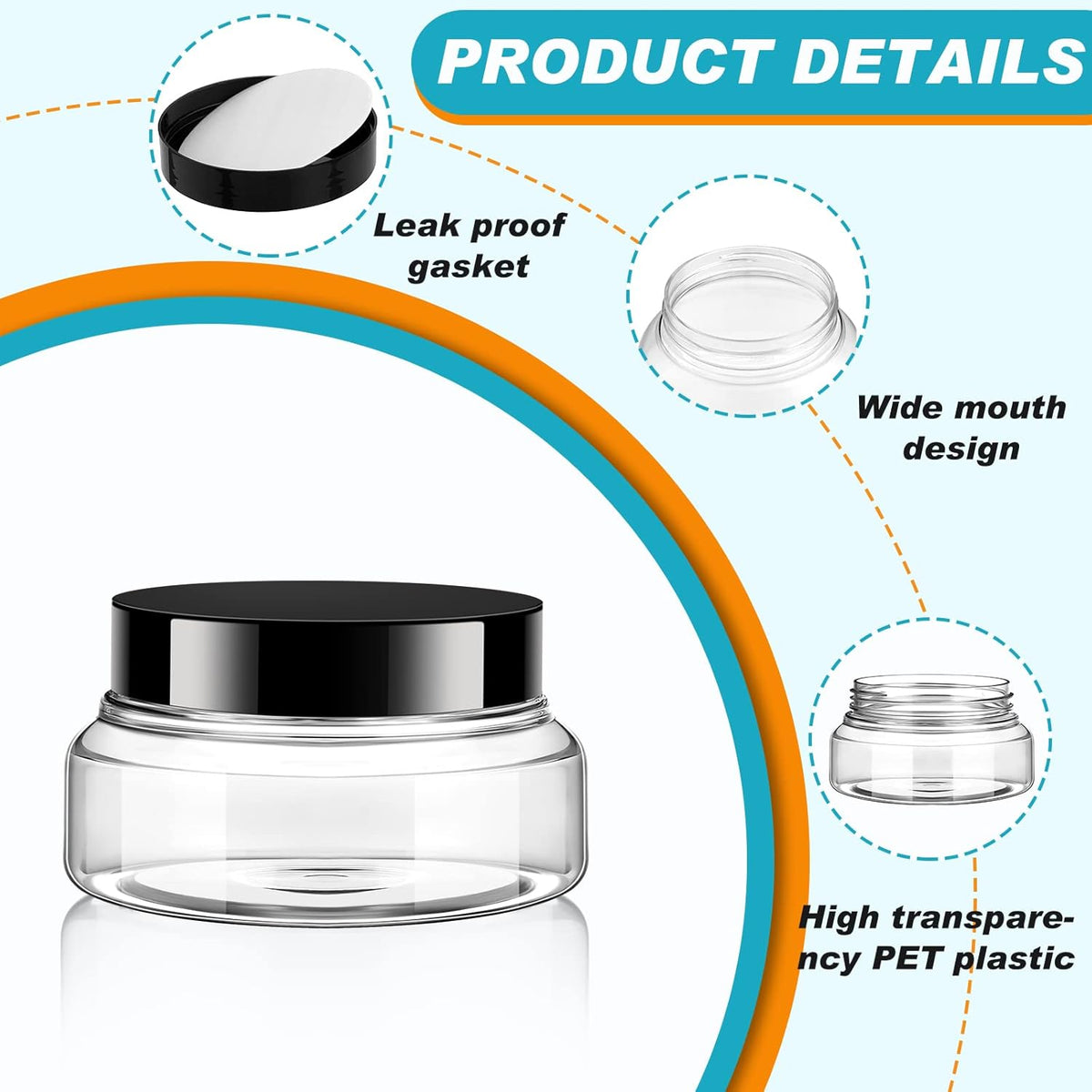 Tessco 48 Pcs Plastic Jars with Lids and Labels Body Scrub Jars Round Refillable Cosmetic Containers Empty Butter Travel Containers for Sugar Scrub Lotions Cosmetics Cream (5 oz,Clear)