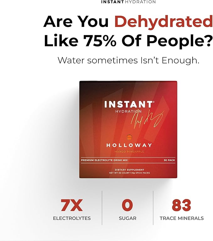 Instant Hydration Electrolytes Powder Packets - Mango Pineapple Drink Mix - Zero Sugar - Keto, Vegan, Gluten-Free, Non-GMO - Boost Recovery, Brain Health, Muscle & Tissue Support- 30 Sticks