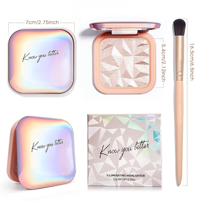 Highlighter Makeup Palette Shimmer Contour Palette Powder for Brighten Face Contour Gold Cheek Highlight Makeup, Long Lasting Highlighter Powder with Mirror for Illuminator Makeup (NUDE PINK)