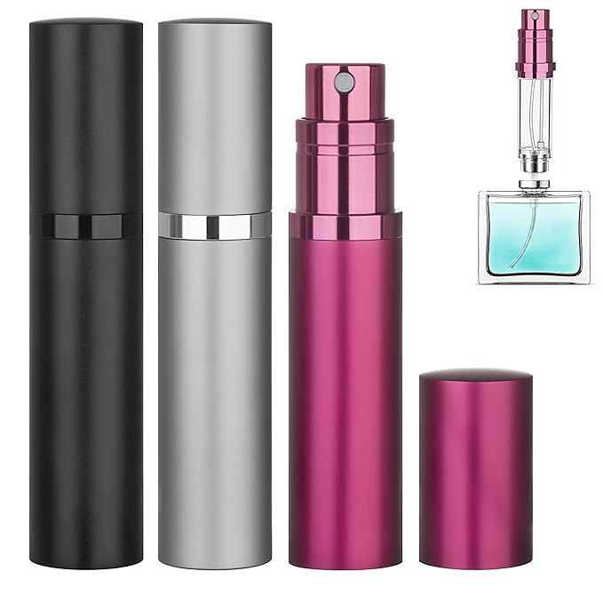 3-Pack 5ml Refillable Perfume Atomizer Travel Bottle Leakproof Luxury Travel Perfume Refillable Bottle, Portable Fragrance Atomiser (Black & Grey & Rose Red)