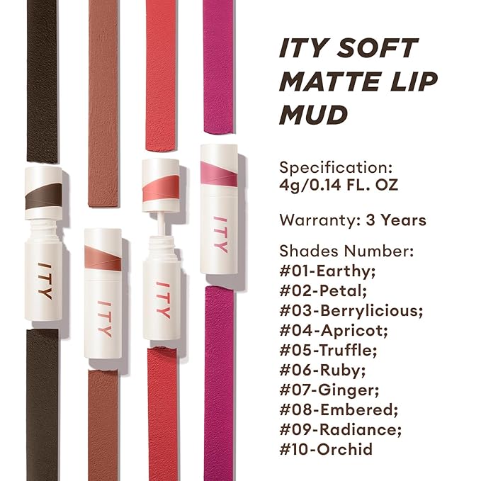 ITY Velvet Matte Finish Lip Stain-Mousse Textured Lip Clay, Red Shade, Conceals Lip Lines, Rich Pigment Lip Tint Lipsticks, 0.14 oz (4g) in Earthy, Ginger.