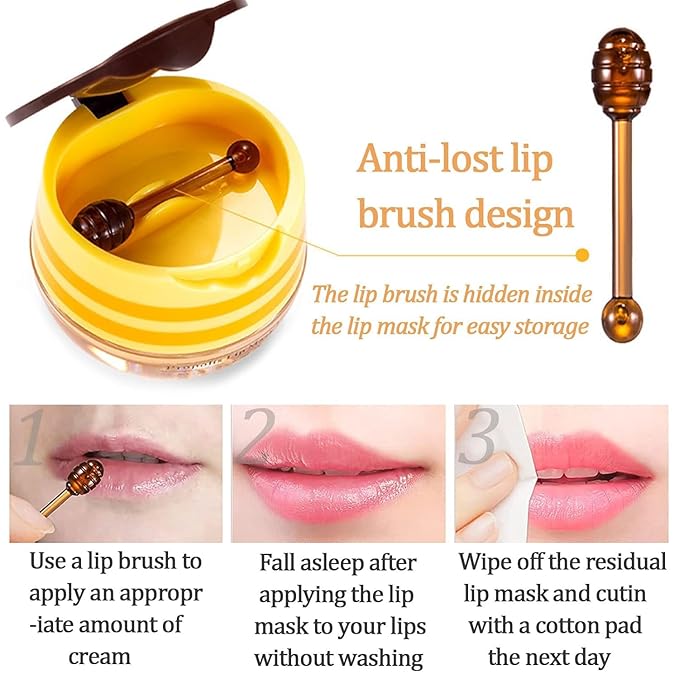 2 PCS Bee Lip Balm Honey Pot, Honey & Apple Lime Sleeping Lip Mask Overnight, Hydrating Prevention Dry and Cracked Lip Scrub, Reduces Lip Lines, Brightening Lip Color