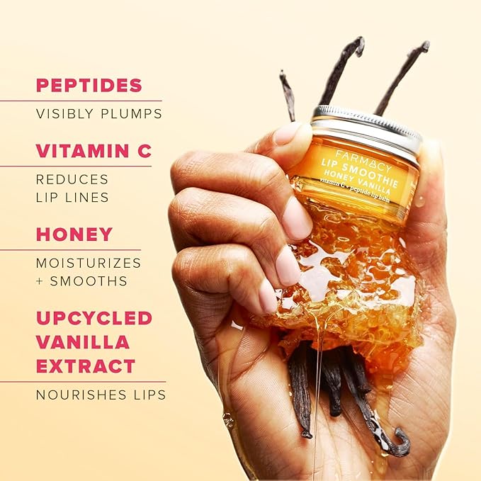 Farmacy Peptide Lip Balm - Lip Smoothie Hydrating Lip Balm with Vitamin C to Visibly Plump + Smooth Lip Lines - Nourishing Lip Treatment with a High-Gloss Finish - Honey Vanilla (10g)