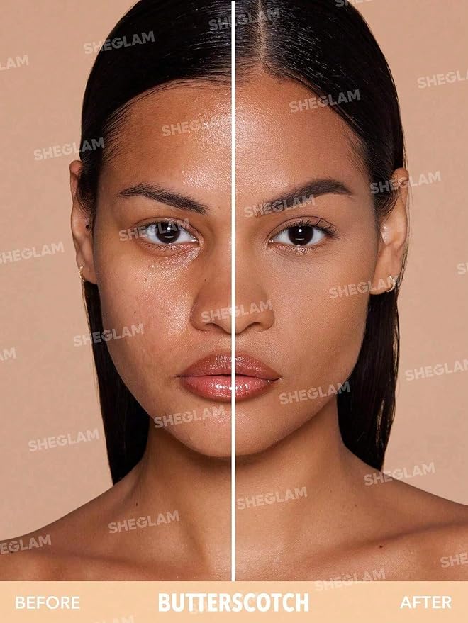 SHEGLAM SKin-Focus Full Coverage Powder Foundation Oil-Control Lightweight Face Pressed Powder Makeup-Shell