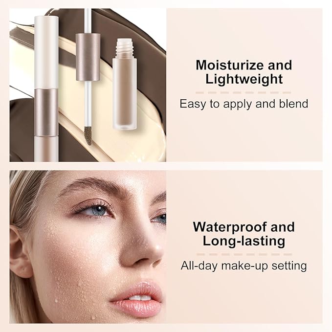 2 in 1 Bronzer and Highlighter Stick,Non-greasy & Non-drying Contour Pencil,Easy to Create a Natural Shimmery Finishing,Long Lasting & Waterproof Face Brighten Make up Pen