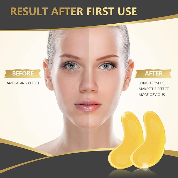 24K Gold Eye Mask, 30 Pairs, Natural Anti-aging Eye Pads for Puffy Eyes, Dark Circles, and Eye Bags with Amino Acid & Collagen, with Revitalize and Hydrate Your Skin