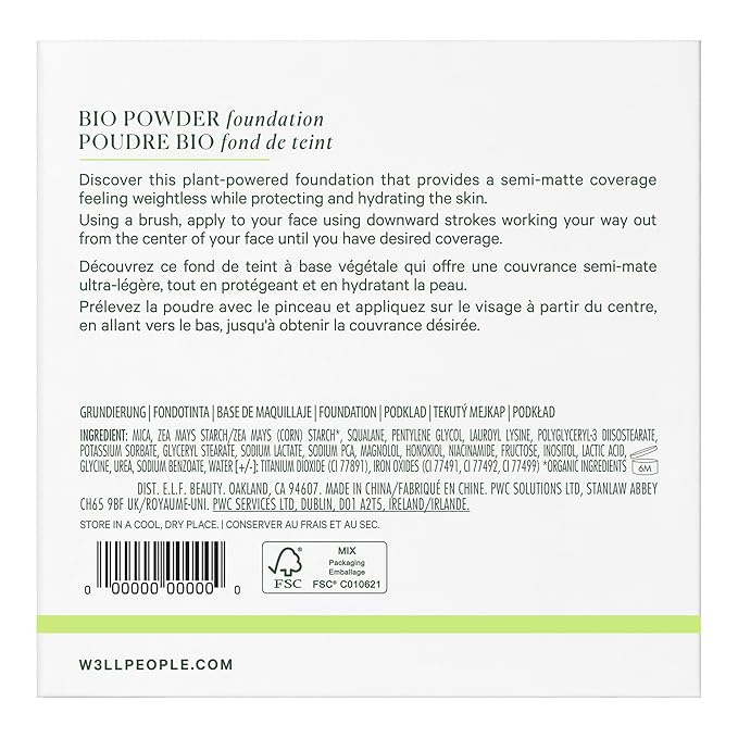 Well People Bio Powder Foundation, Lightweight & Hydrating Foundation For Perfecting & Smoothing Skin, Semi-Matte Finish, Vegan & Cruelty-free, 7W