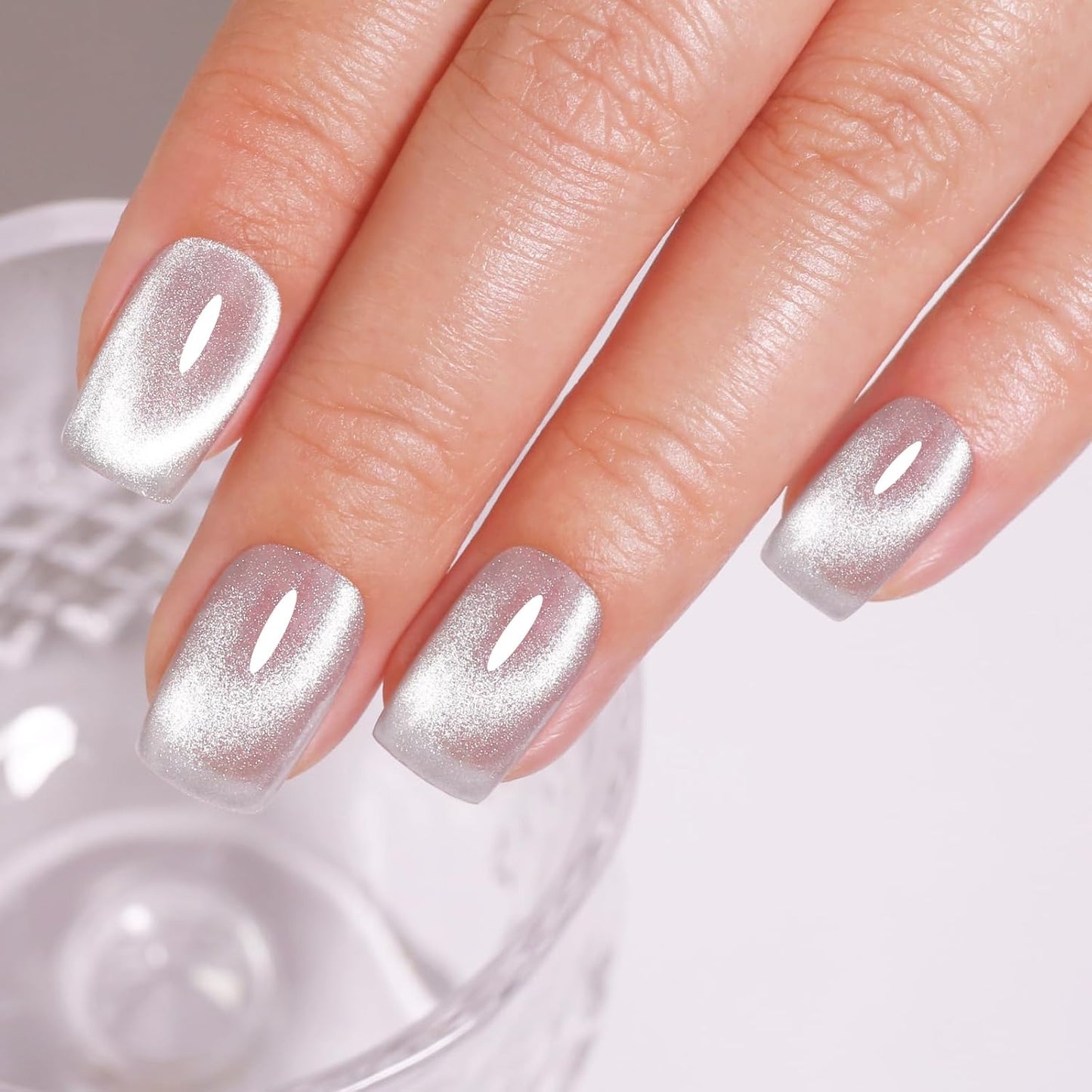 Imtiti Cat Eye Gel Nail Polish, Sliver Holographic Magnetic Crystal Nail Gel Polish With Magnet Glittery Galaxy Spring Summer Kit Soak Off UV Led 10ML