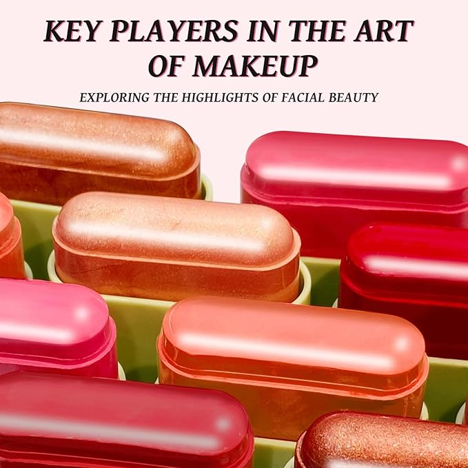 Highlighter Makeup Stick - Blush Highlighters Makeup Stick for Face & Body, Natural Silky Shimmer Highlight, Bendable Long Lasting Highlighter Wand, Cream Korean Highlighter (Cherry Red)