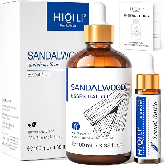 HIQILI Sandalwood Essential Oils, Long-Lasting Scent for Perfume, Diffuser, Soap Making & Candle- 3.38 Fl Oz