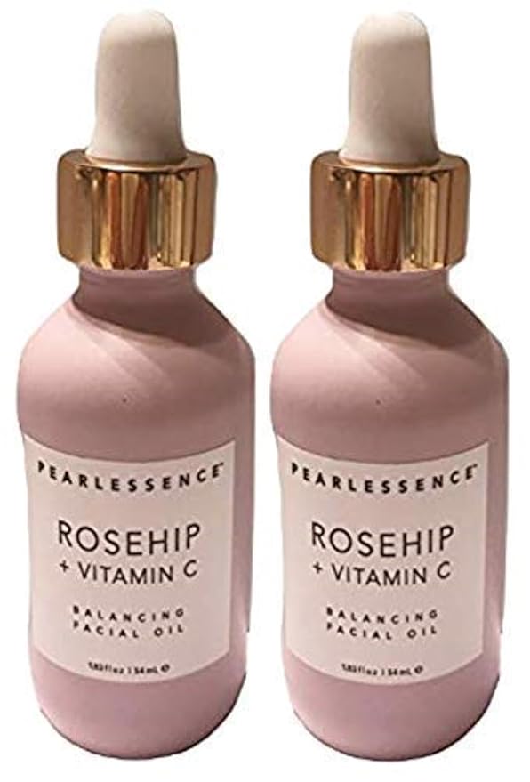 Pearlessence Rosehip Balancing Facial Oil + Rosehip Fruit Oil & Vitamin C - Daily Hydration to Balance & Revive Skin | Adds Moisture to Dry Skin | Made in USA & Cruelty Free (1.83 fl oz each, 2 Pack)