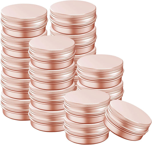 1 Ounce Aluminum Tin Jar with Screw Cap 30mL Tin Cans Refillable Containers for Cosmetic, Lip Balm, Cream, Lotion, Balms, Spices, Salve, Rose Gold 80 Pcs
