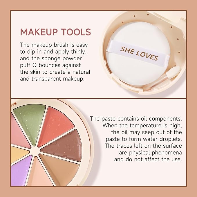 Foundation Concealer Palette with Makeup Sponges & Applicator, 11 Pcs Foundation Powder Concealers Eye shadows Blush Makeup Brushes, 2 in 1 Compact Contouring Duo Layer Plate, Pearl White
