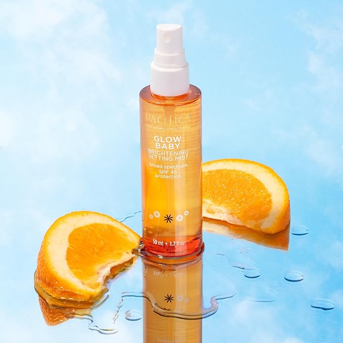Pacifica Beauty Glow Baby Brightening Setting Mist & Glowy Vitamin C Skin Solve Set, Skincare, Suncare, SPF 45, UVA/UVB, Blue Light Protection, Primer, Vegan, 1.7 fl oz and 1 fl oz (Set of 2)