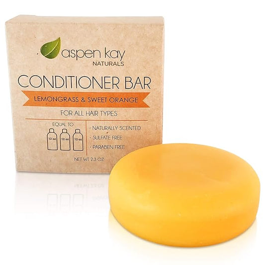 Aspen Kay Naturals Conditioner Bar, Lemongrass, 2.3 Ounce. Made With Natural & Organic Ingredients, All Hair Types including frizzy hair, Sulfate-Free, Cruelty-Free & Vegan