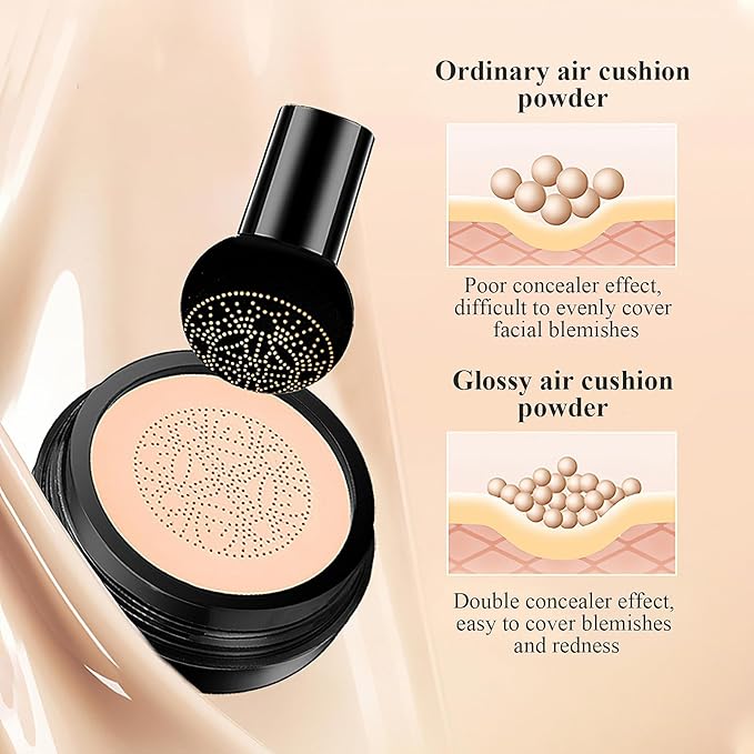 Mushroom Head Air Cushion CC Cream - Oil Control & Moisturizing Concealer Makeup Base, Brighten Long - Lasting Even Color Correcting Concealer Full Coverage for All Skin Types (Ivory)