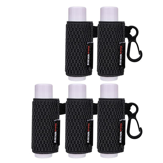5PCS Lip Balm Holder Lipstick Sleeves Keychain Lip Gloss Holder Keychain Chapstick Elastic Sleeves(Black x5)