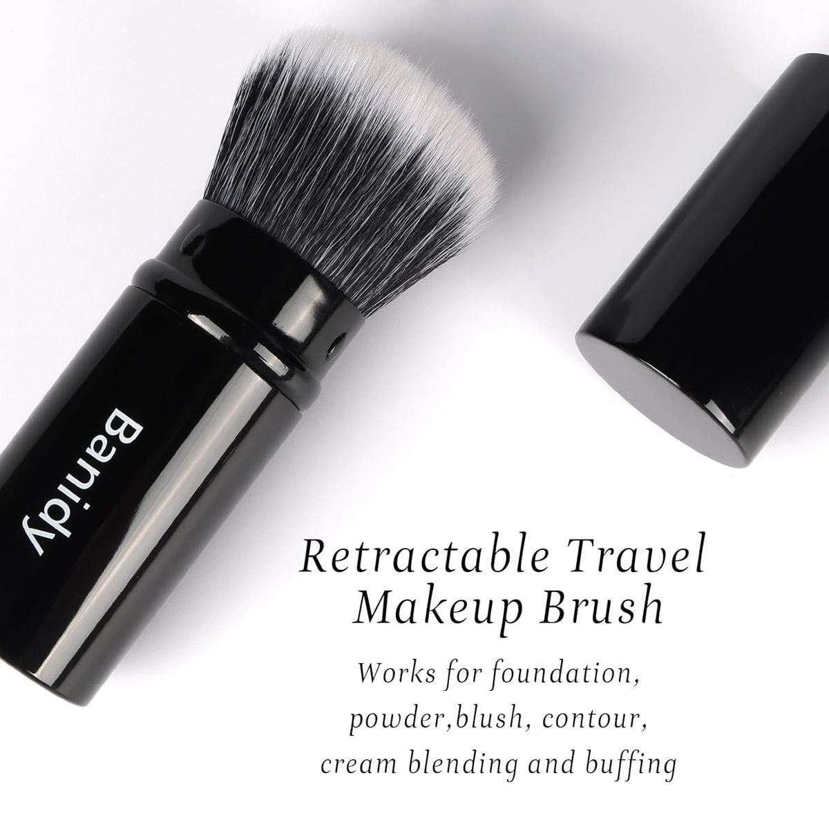 Makeup Brush Kabuki Face Brushes Retractable Travel Blush Kabuki Brush Portable Flawless for Foundation, Powder Blush, Bronzer, Buffing, Liquid, Cream, Cruelty Free with Cover