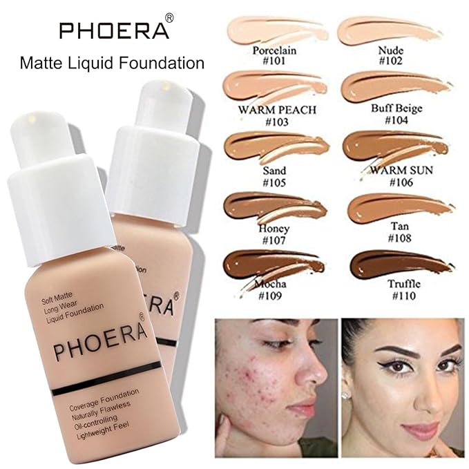 PHOERA Foundation,PHOERA CC Cream Foundation Color Correcting Anti Aging Hydrating Serum &SPF 25+,PHOERA Primer, PHOERA Makeup Foundation, Makeup Brushes (104 Buff Beige+160 Sand CC Cream)