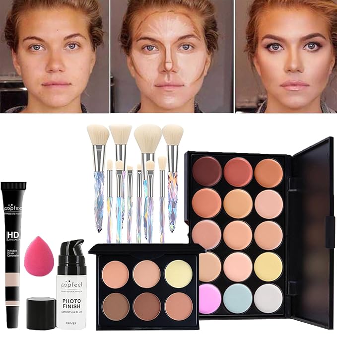 Makeup Kit for Women Full Kit, All in One Makeup Sets for Teens Girls Beginner Gift, Includes Eyeshadow Palette, Liquid Foundation, Concealer, Lip Gloss, Mascara, Powder Puff