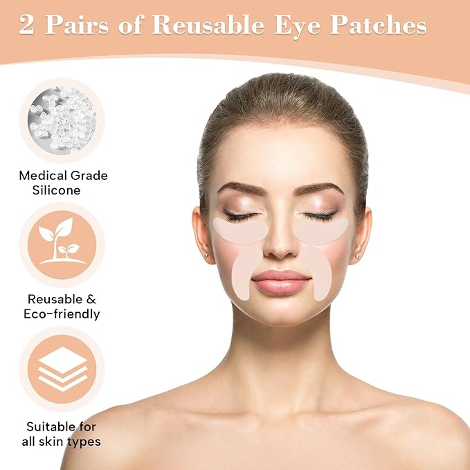 2 Pcs Under Eye Patches Silicone - Reusable Eye Patches, Eye Patches Plump Fine Lines & Wrinkles with Metal Eye Cream Applicator with Metal Eye Cream Applicator