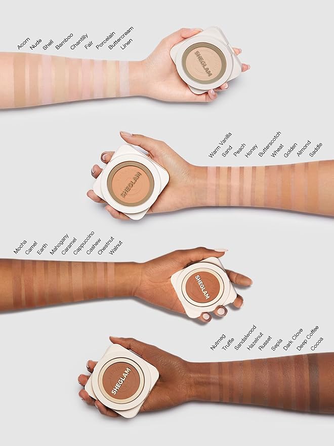 SHEGLAM SKin-Focus Full Coverage Powder Foundation Oil-Control Lightweight Face Pressed Powder Makeup-Mocha