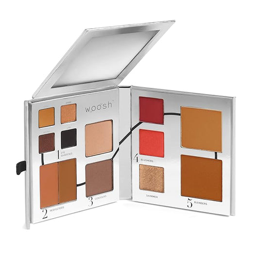 Woosh Beauty, Fold out Face Original Makeup Palette, Travel, All in One, Neutral Cream & Powder (#4 Medium Deep)