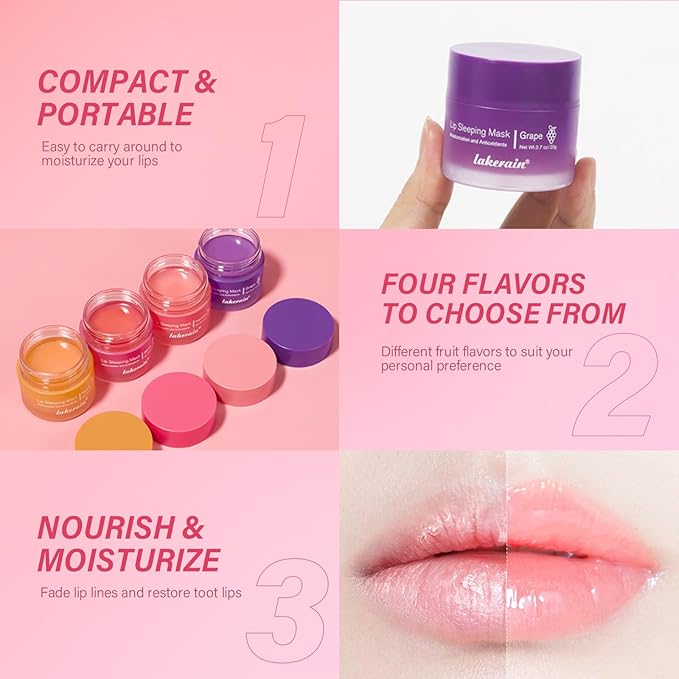 Hydrating Lip Sleeping Mask - Day and Night Repair Lip Balm for Chapped Dry Lips - Reduce Lip Lines, Enhance Lip Color, Hydrate & Plump Lips Care Lip Mask (Berry)