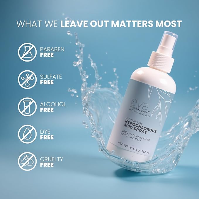 Hypochlorous Acid Spray for Face, Skin, and Body – 0.018% HOCl Facial Mist Toner, Hydrating Cleanser for Acne, Eczema, Rosacea, Eyelids, Pets, Workout, Baby, Back, Redness, Sensitive Care Spray