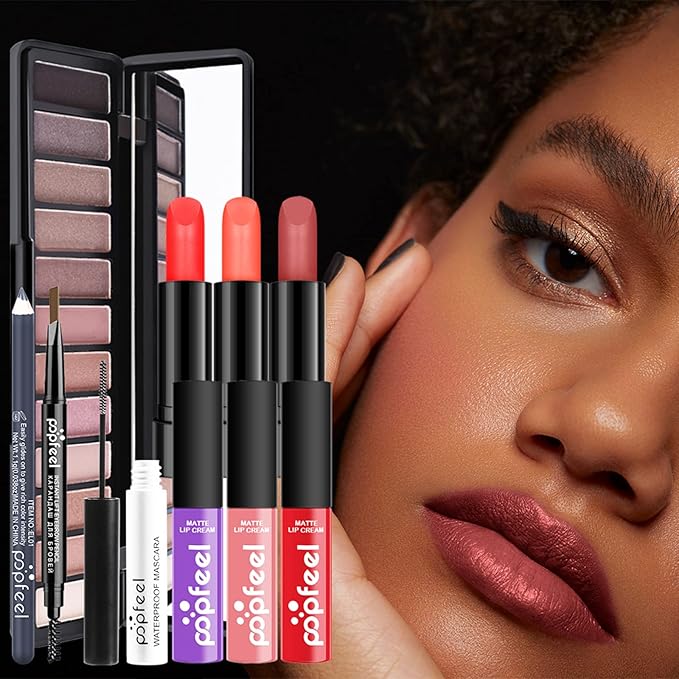 All-in-one Makeup Set Holiday Gift | Full Makeup Kit for Women Essential Starter Bundle Include Eyeshadow Palette Lipstick Blush Cream Concealer Face Powder Eyeliner Mascara Lipgloss Brush
