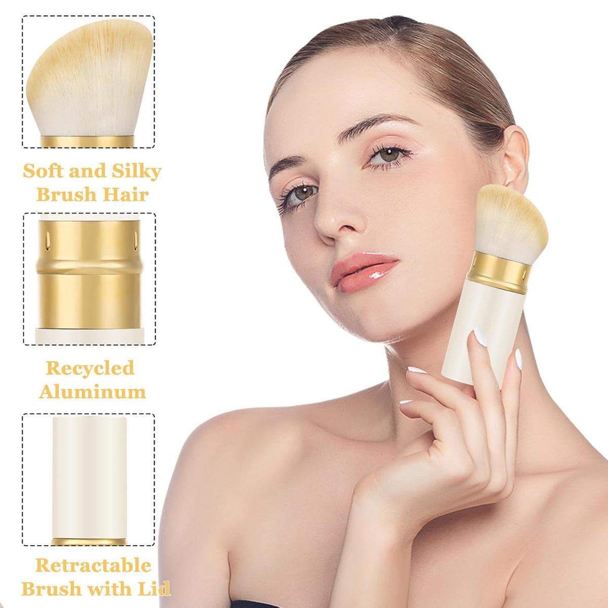 Falliny Retractable Kabuki Makeup Brush, Angled Travel Powder Foundation Blush Brush Makeup Brush for Blush, Sunscreen,Bronzer, Buffing, Concealer,Highlighter, Powder Cosmetics
