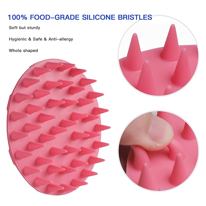 INNERNEED Scalp Massager Shampoo Brush, Wet & Dry Manual Scalp Care Head Scrubber Hair Washing, Soft Silicone Bristles, for Hair Growth, Dandruff Removal, Comfortable for All Hair Types (Pink)