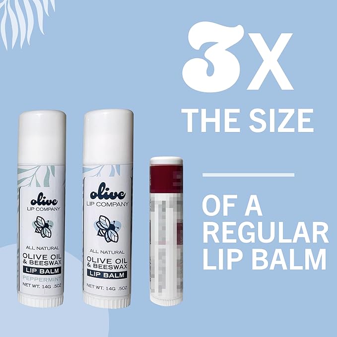 Hydrating Olive Oil and Peppermint Lip Balm with Mango Butter and Beeswax, 0.5 oz. Jumbo Tube, Clear Long Lasting Moisturizer for Dry, Cracked, Chapped Lips