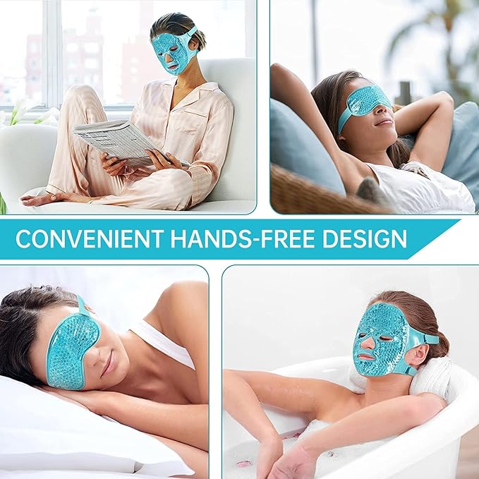 Ice Face Mask Reusable and Cold Gel Eye Mask for Puffiness/Dark Circles/Eye Bags/Dry Eyes/Headaches/Migraines/Stress Relief, Ice Pack for Eyes & Face (Blue)