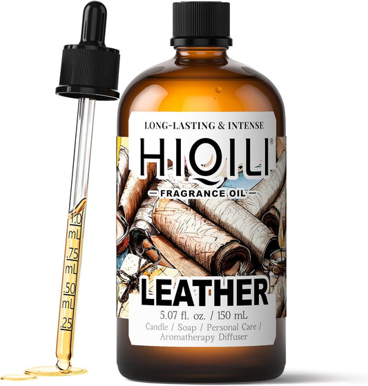 HIQILI Leather Fragrance Oil, Men's Scent, for Car Air Freshener Use, Soap, Candle, and Long-Lasting Perfume Making - 5.07 Fl Oz