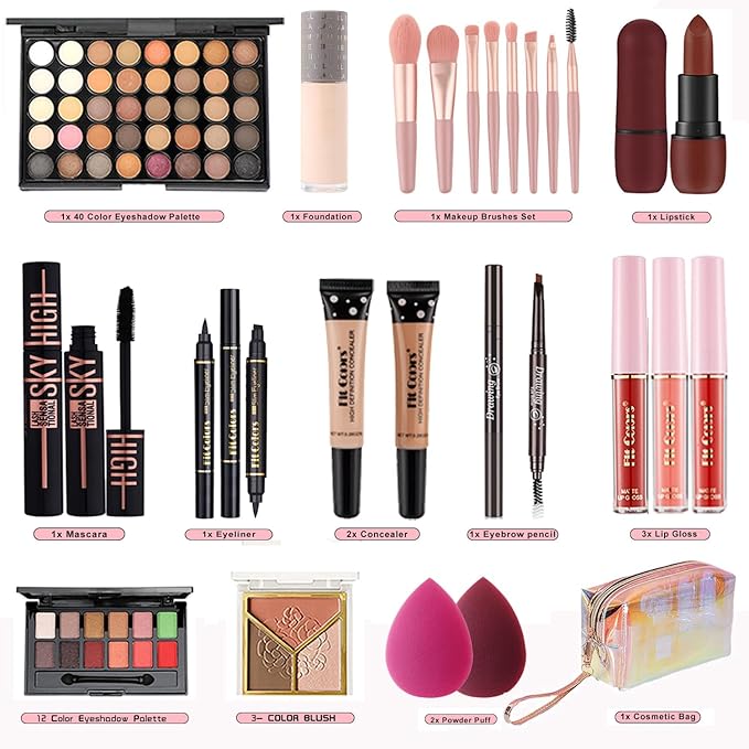 All in One Makeup Kit Portable Makeup Kit for Women Full Kit, Professional Makeup Kit, Multipurpose Womens Makeup Set for Beginners and Professionals