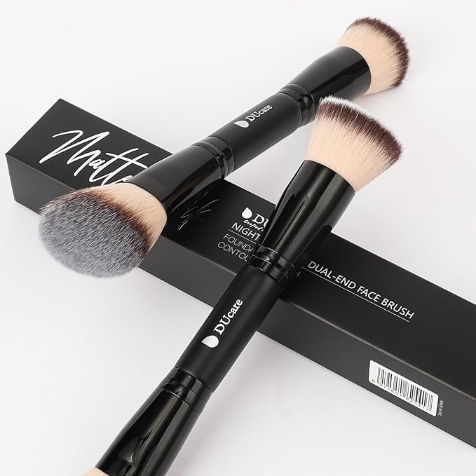 DUcare Foundation Brush Contour Bronzer Double Ended Makeup Brush for Blending Liquid Powder Concealer Cream Blush Buffe Black