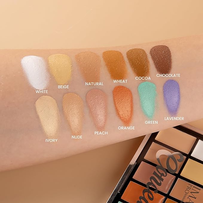 All In One Color Correcting Palette + 8 Makeup Brushes, 3D Cosmetics Cream Contour Highlighting Foundation Makeup Palette Long Lasting for Sculpt &Highlighting, Define Cheekbones