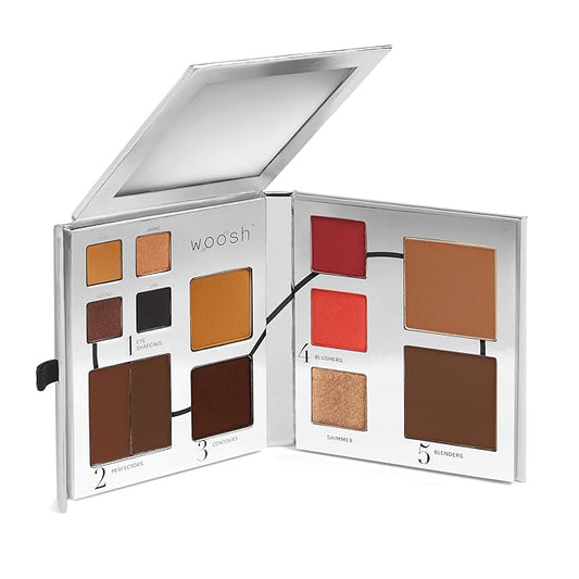Woosh Beauty, Fold Out Face Original Makeup Palette, Travel, All in One, Neutral Cream & Powder (#5 Deep)