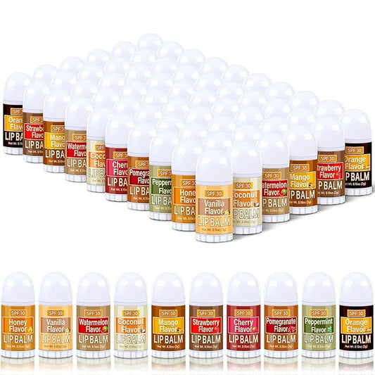 60 Pcs Mini Sunscreen Lip Balms Bulk SPF 30 Lip Balm Sticks Favors with Sunscreen SPF Employee Staff Appreciation Gifts Bulk Team Coworkers Christmas Party Gifts for Travel Beach