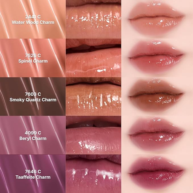 ENTROPY Makeup 2-in-1 Charm Shiny Glowy Lip & Cheek Gloss Tint Keychain, High Pigment Glossy Lip Color & Plumping Gloss, C5 Amber Charm