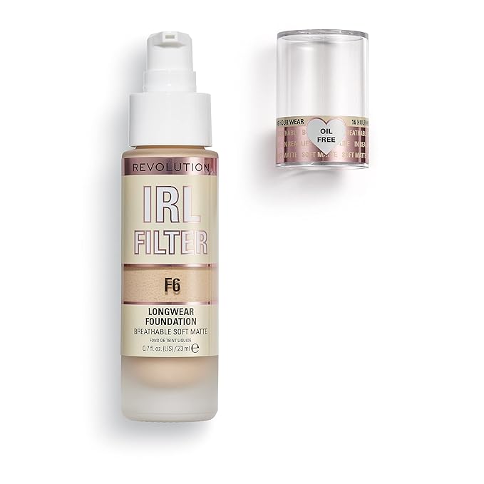 Revolution Beauty, IRL Filter Longwear Foundation, Soft & Breathable Formula, Medium to Full Coverage, Matte Finish, F6, 0.7 Fl. Oz