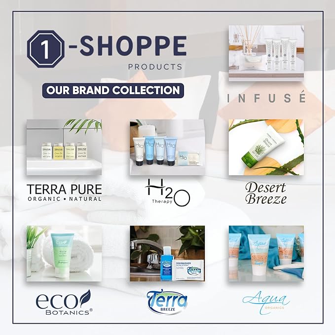 | Aqua Organics Hotel Soaps and Toiletries Bulk Set | Amenities for Hotels & Airbnb | 1oz Hotel Shampoo & Conditioner, Body Wash, Body Lotion & 1oz Bar Soap Travel Size | 5 Pieces