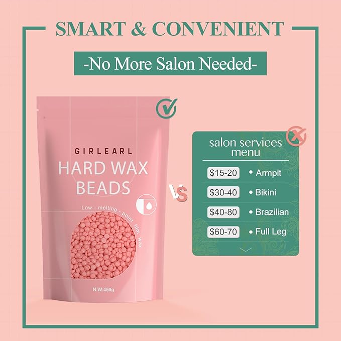 Hard Wax Beads, 1lb Wax Beans for Hair Removal Sensitive Skin with Rose Formula, Perfect for Full Body, Facial, Brazilian Bikini, and Legs at Home Wax Refill for Women Men (pink)