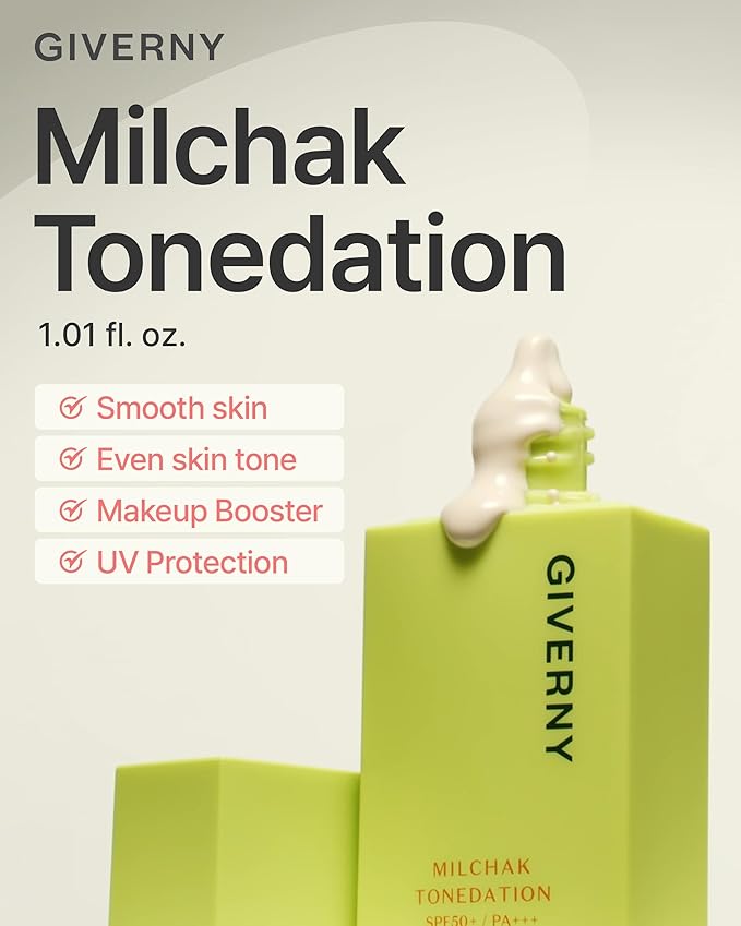 GIVERNY Milchak Tonedation – Tone Correcting Base Makeup for Covering Pores and Improving Complexion – Long-Lasting Nudie Apricot Color Finish – Evens Skin Tone, 1.01 fl.oz.