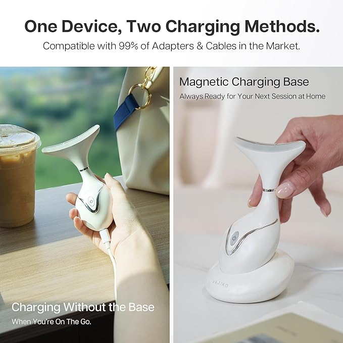 Iris Neck Face Massager, Pro Face Sculpting Tool with Charging Base, All-in-1 Facial Device for Enhanced Absorption, Radiance, Contouring, Elasticity, Home Facial Spa (White)