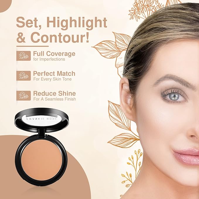 Frankie Rose Cosmetics Powder Foundation – Full Coverage Face Powder For Pores & Imperfections, Evens Out Skin Tone & Shine-Control | 58 Grams (Honey)