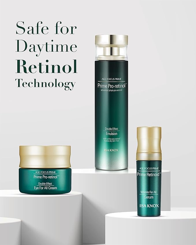 ISA KNOX AGE FOCUS PRIME Double Effect Emulsion by LG Beauty, PRIME Wrinkle For All Serum & PRIME Eye For All Cream - Korean Skin Care, Daytime Retinol (177 ml/5.99 fl oz)