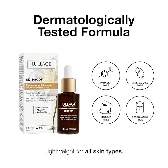 LULLAGE Splendor Radiance Hyaluronic Acid & Vitamin C Serum for Face, Revitalizing Vitamin C Face Serum with Niacinamide to Replenish & Firm the Skin, 1 Fl Oz Dropper Bottle